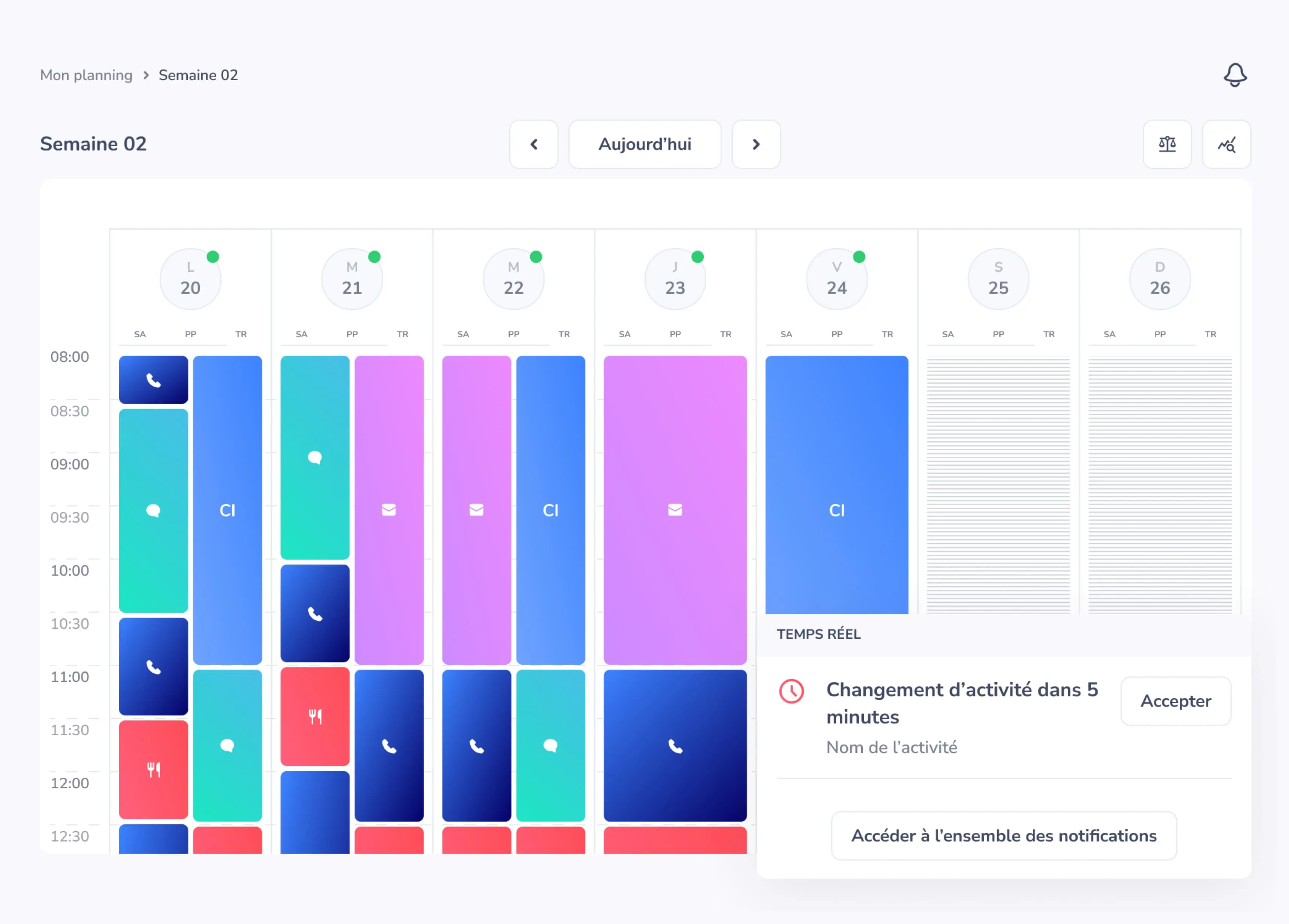 Screenshot of an employee's schedule